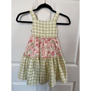 Rachel Zoe Girls Green Gingham & Floral Tiered Sundress - Size 5 - Lightweight C